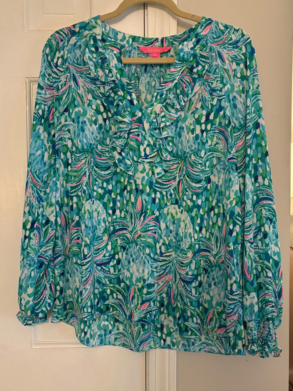 Lilly Pulitzer Angelika Ruffle Top Size Medium - Pineapple of my Eye